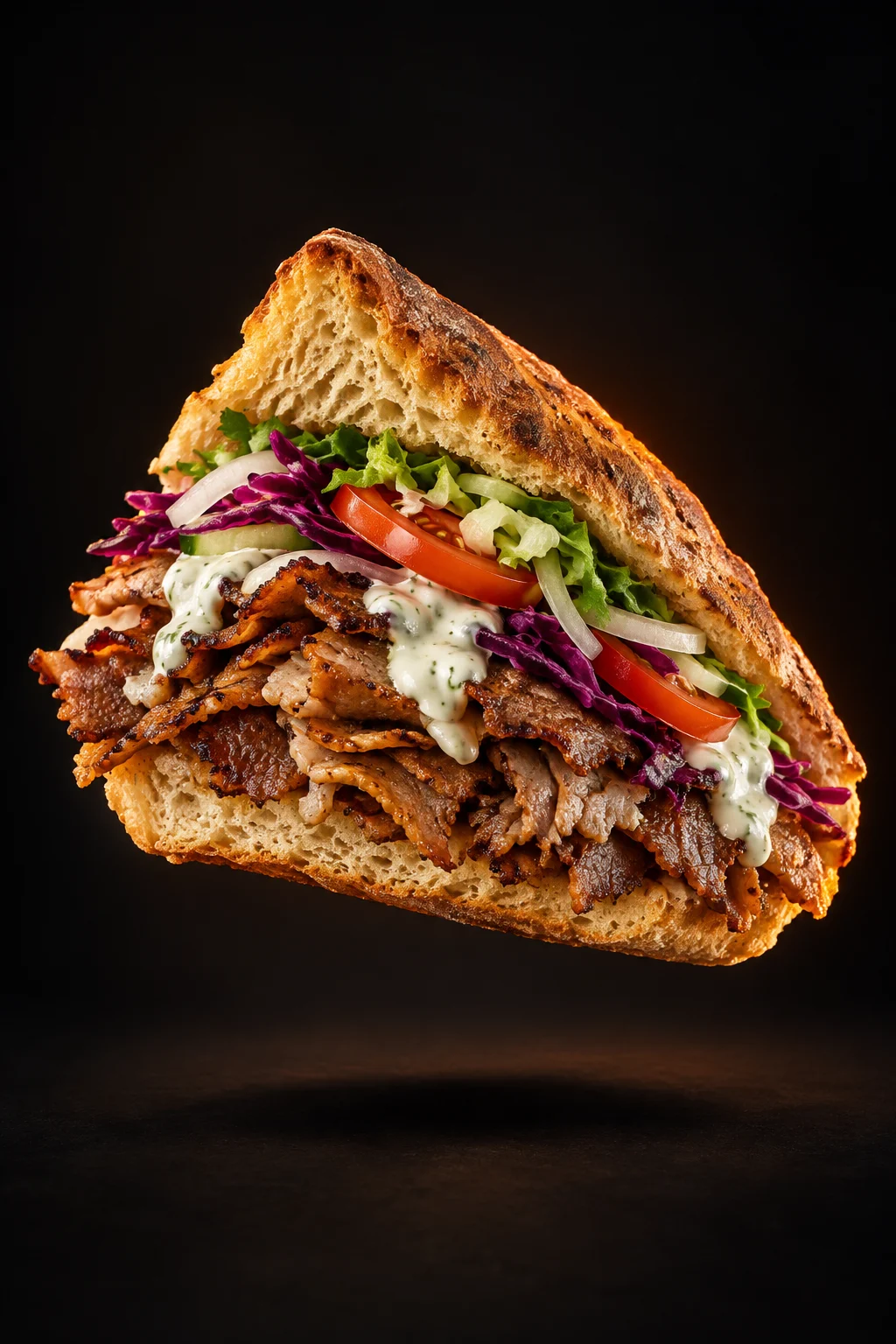 Döner mit gegrilltem Fleisch, frischem Salat und Soße